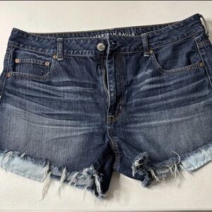 American Eagle Outfitters Dark Blue Frayed Jean Shorts